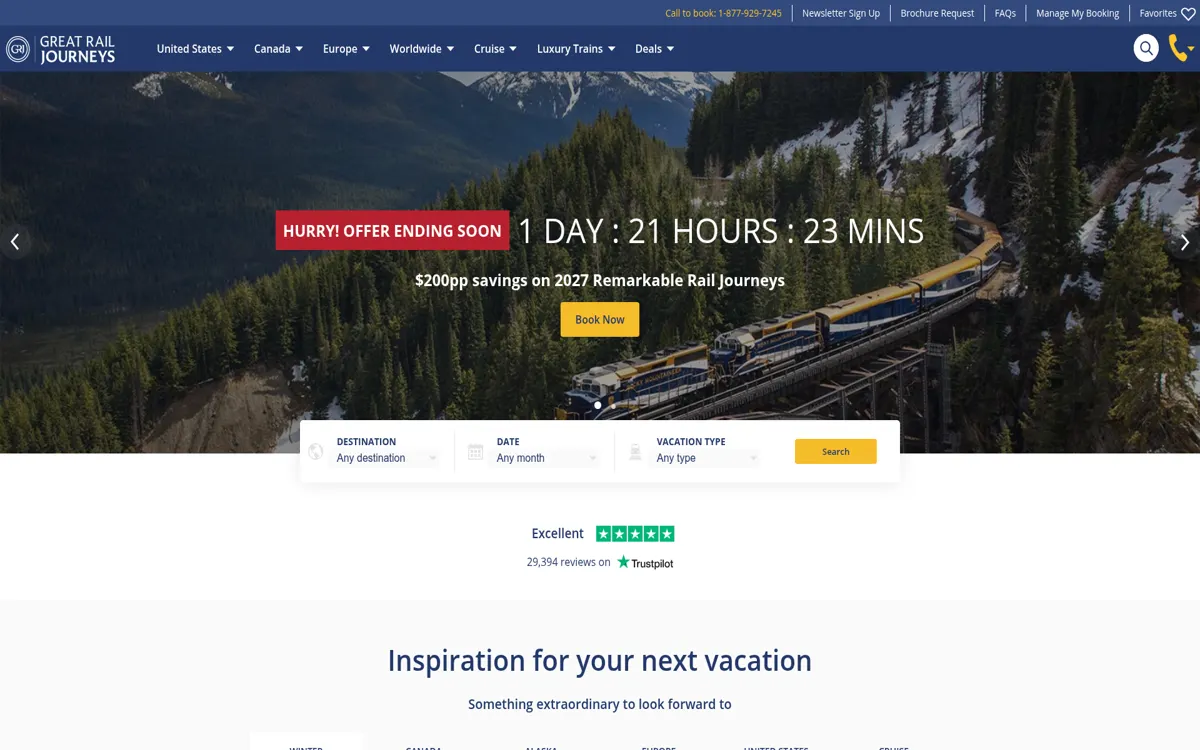 Homepage of the Great Rail Journeys website