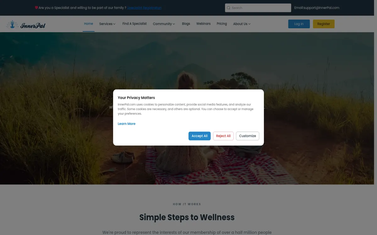 Homepage of the InnerPal website