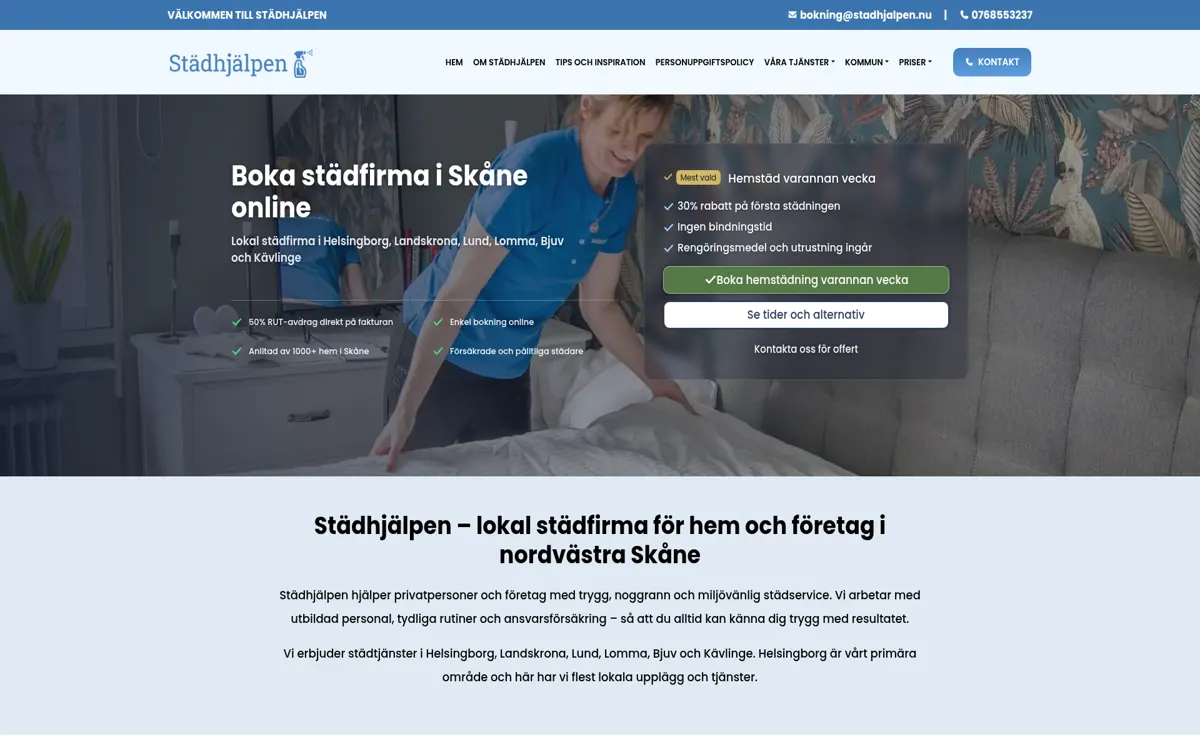 Homepage of the Städhjälpen website