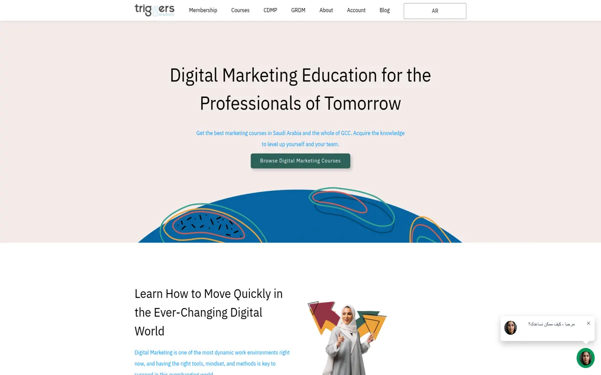 Homepage of the Triggers Academy website