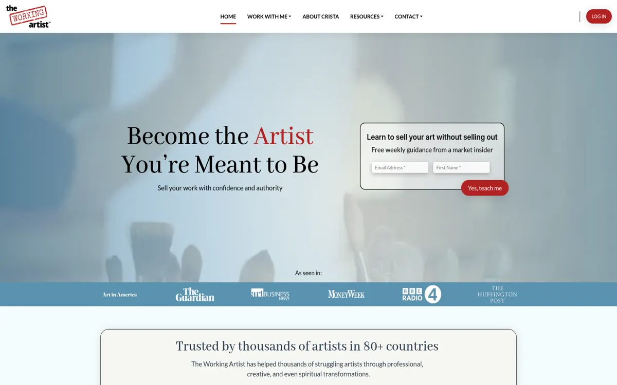 Homepage of the The Working Artist website